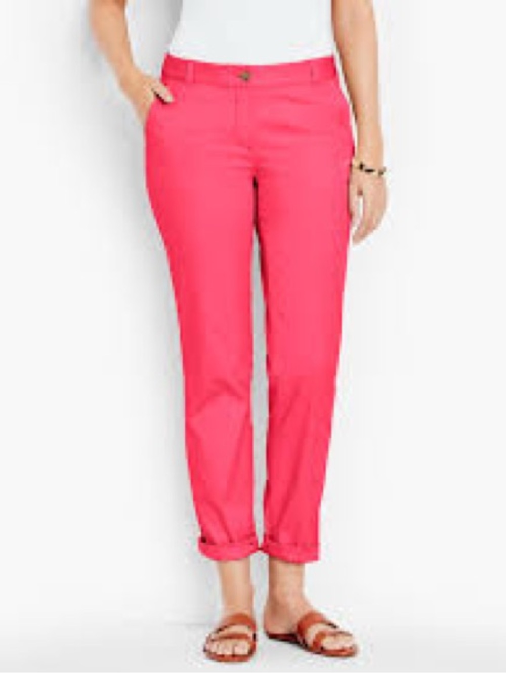 Talbots Cropped Straight-Leg Chinos in Bright Pink